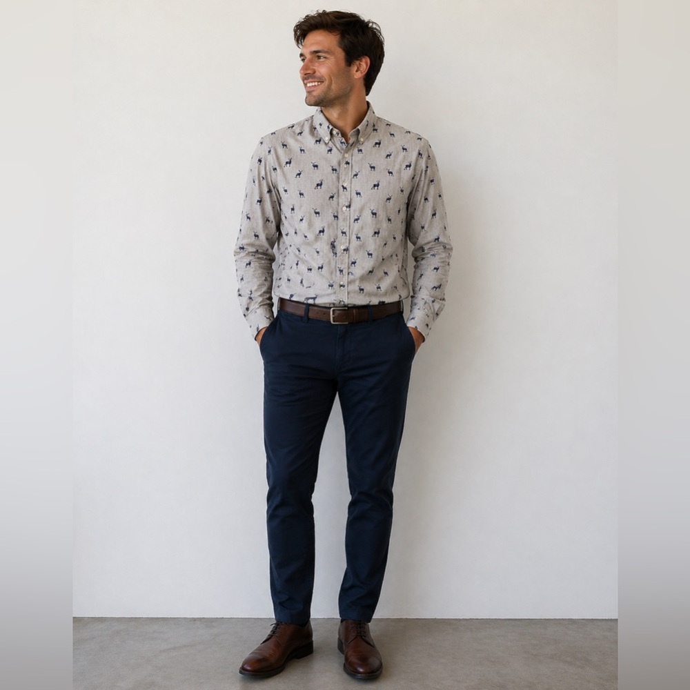 BONOBOS Shirt Mens L Slim Fit Riviera Button Down Preppy Casual Cotton Moose